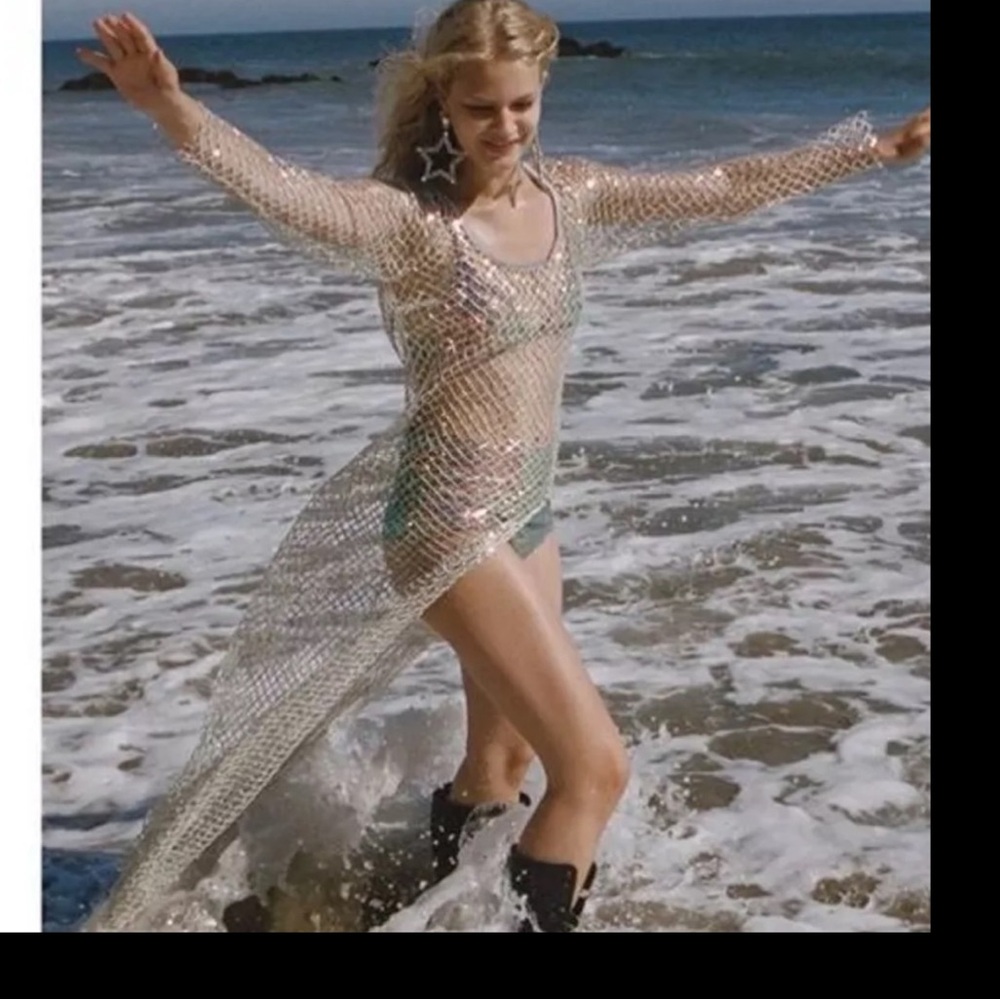 For Love & Lemons Fawn long sleeve silver sequin dress NWT mesh